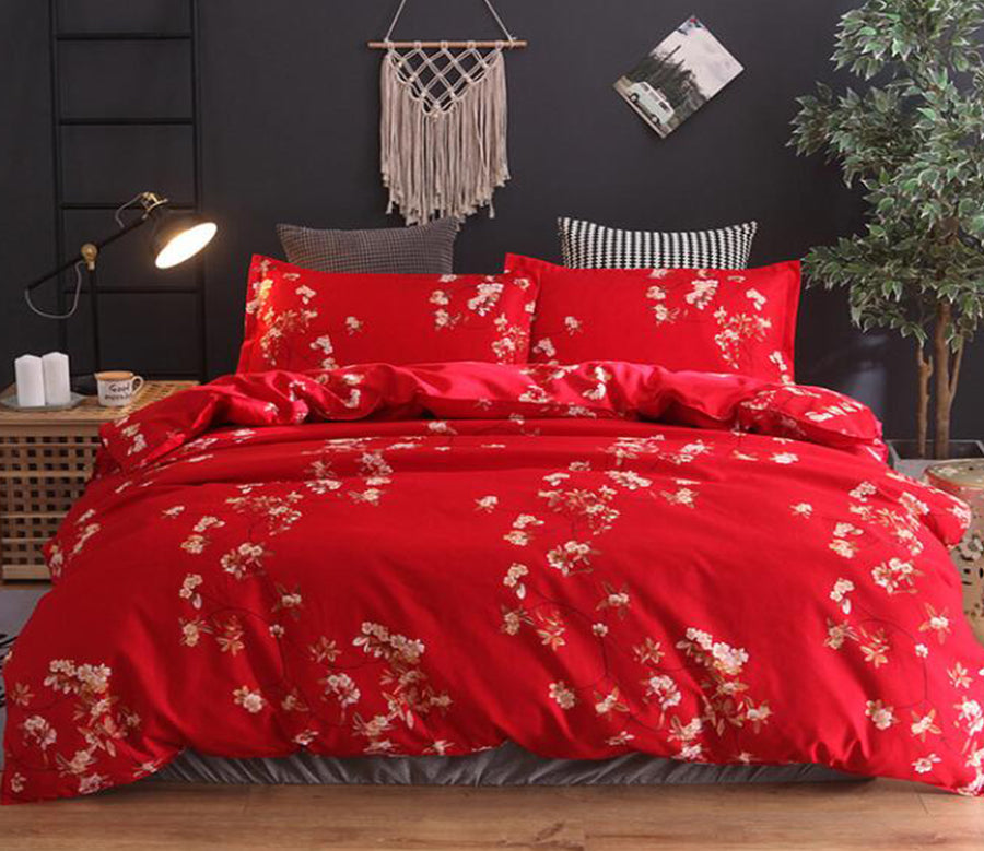 3D Red Bottom Golden Flower 2116 Bed Pillowcases Quilt