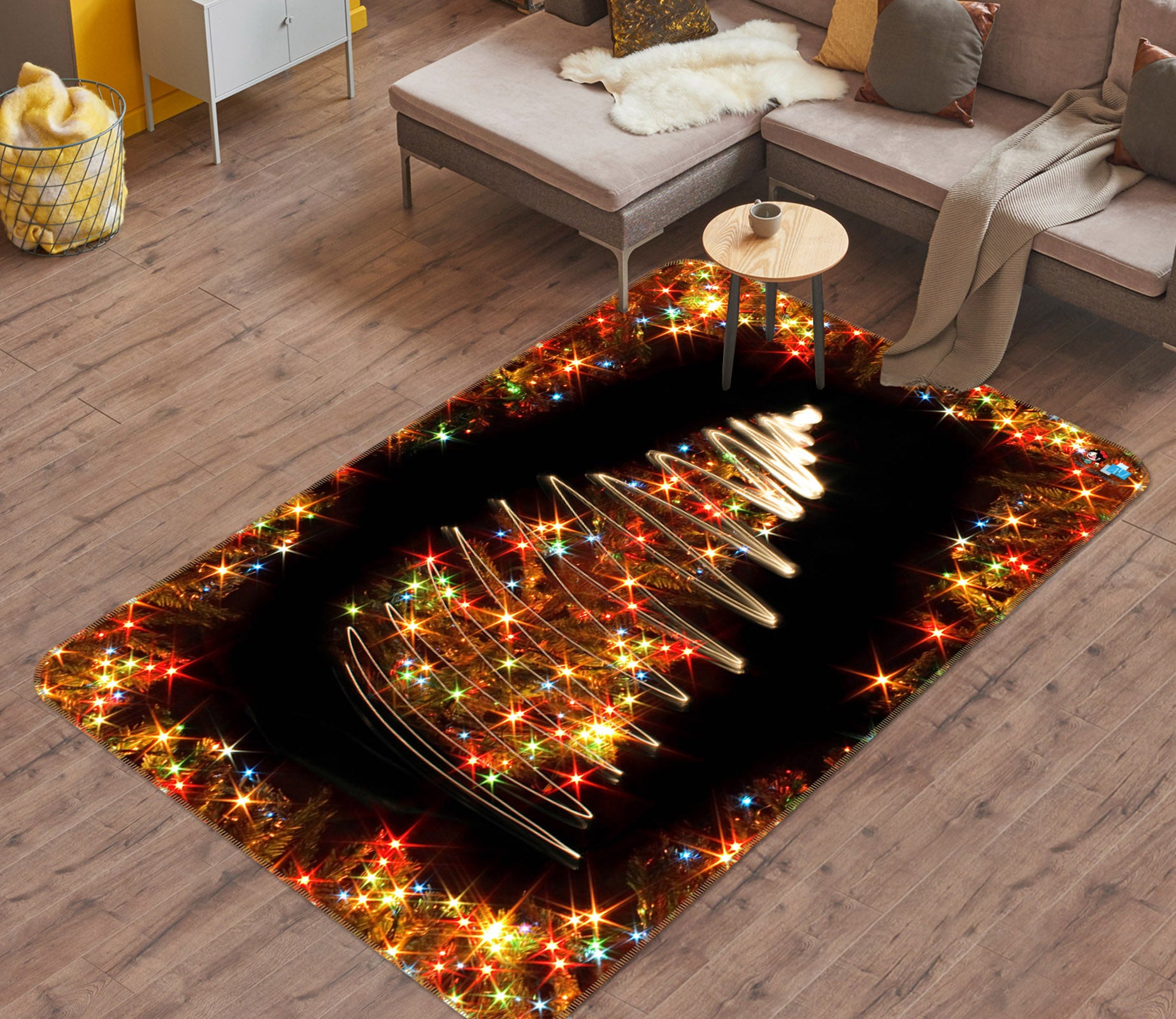 3D Colored Lights Tree 55124 Christmas Non Slip Rug Mat Xmas