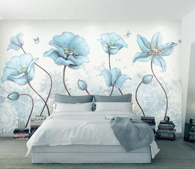 3D Blue Flowers 1524 Wall Murals Wallpaper AJ Wallpaper 2 