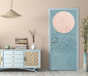 3D Moon Flock Of Birds 10134 Boris Draschoff Door Mural