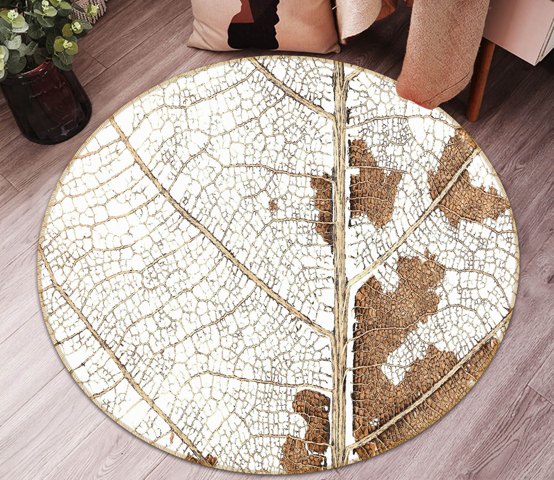 3D Leaf Vein 72183 Round Non Slip Rug Mat