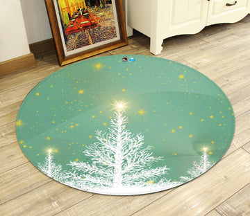 3D White Tree 65234 Christmas Round Non Slip Rug Mat Xmas