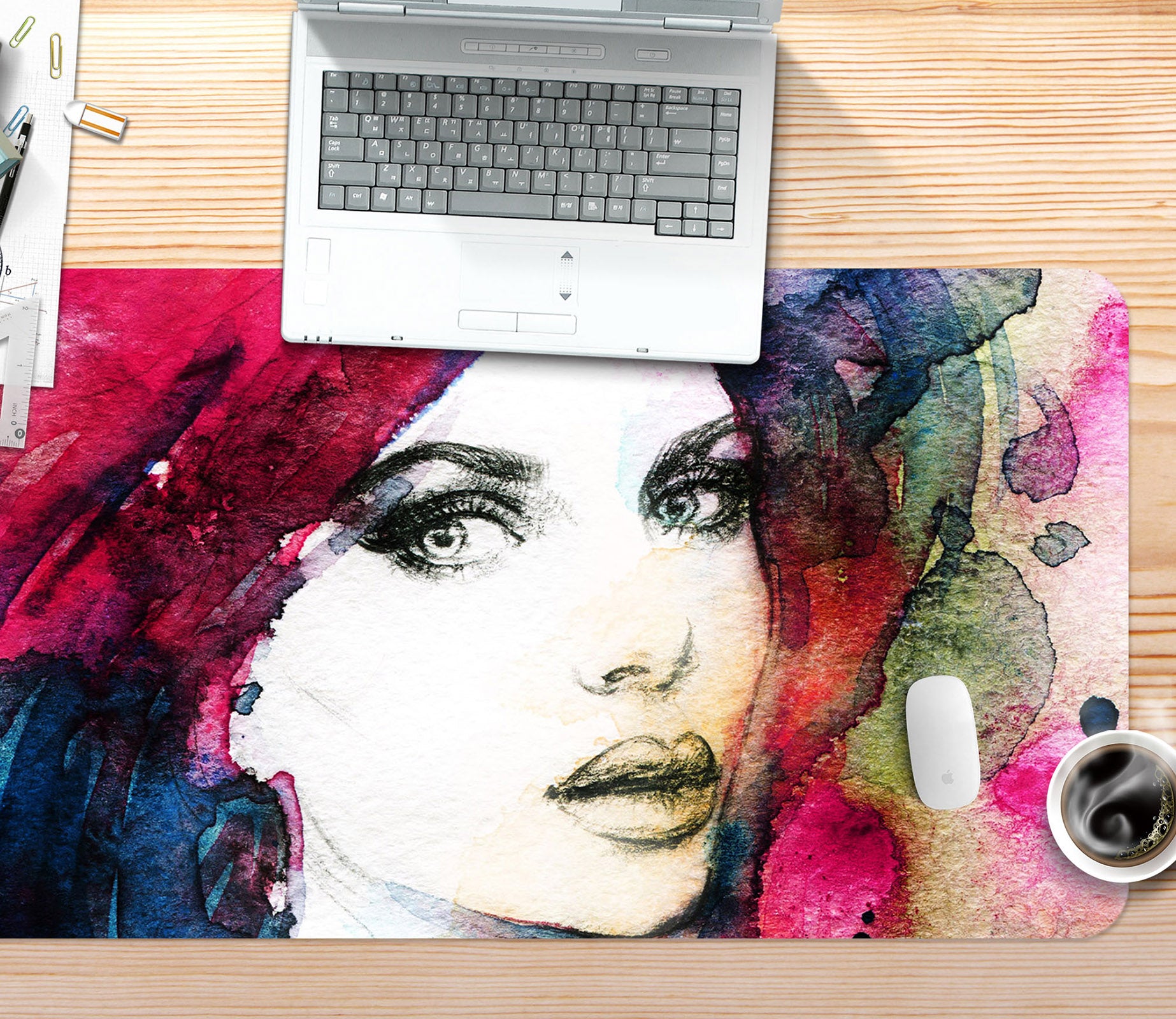 3D Colorful Ink Female 17118 Desk Mat