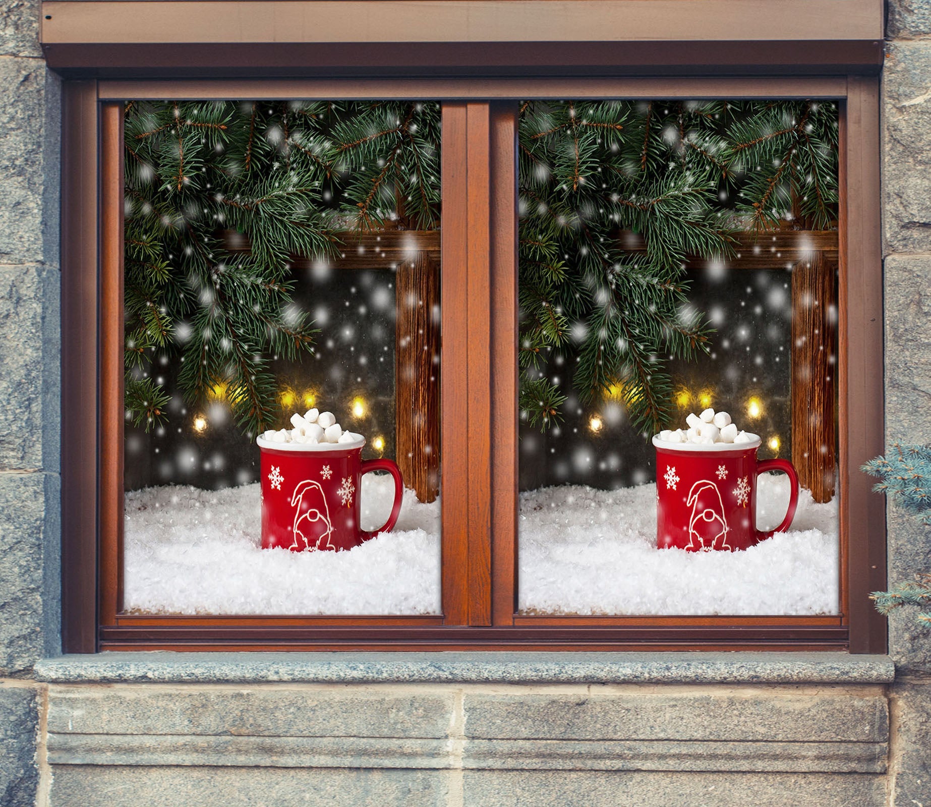 3D Snow Cup 43162 Christmas Window Film Print Sticker Cling Stained Glass Xmas
