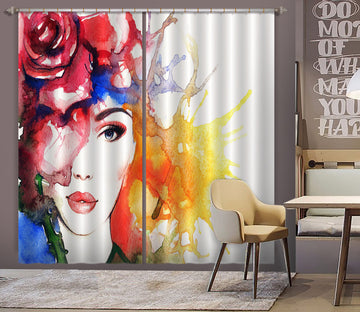 3D Red Rose Woman 013 Curtains Drapes