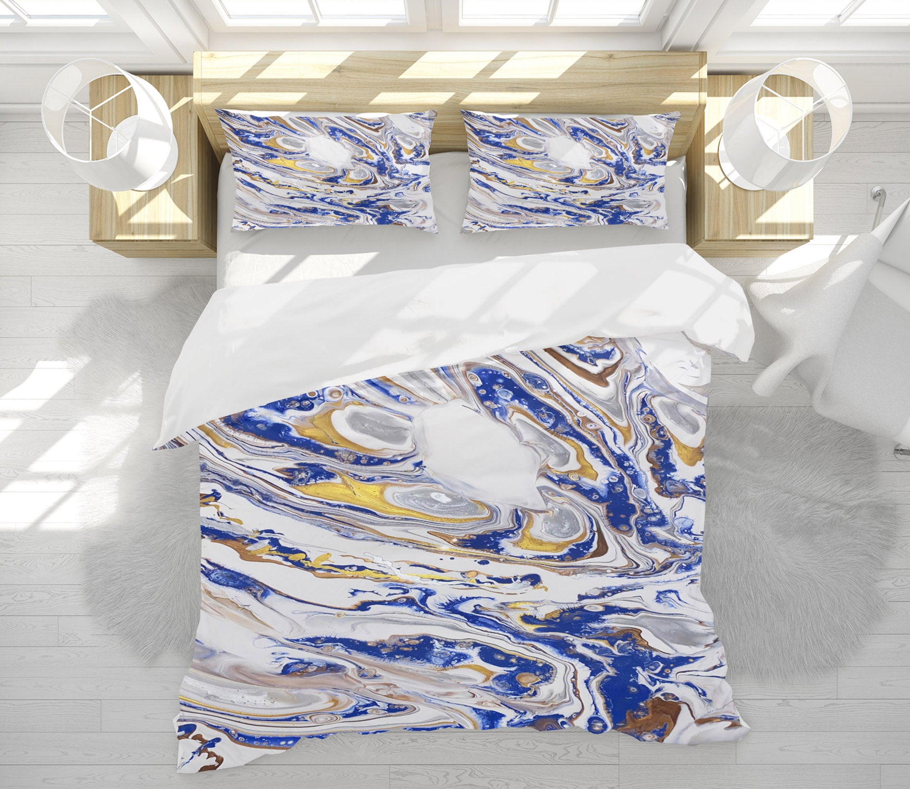 3D Blue Gold Gray Pattern 40045 Valerie Latrice Bedding Bed Pillowcases Quilt