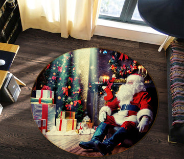 3D Santa Claus 54015 Christmas Round Non Slip Rug Mat Xmas