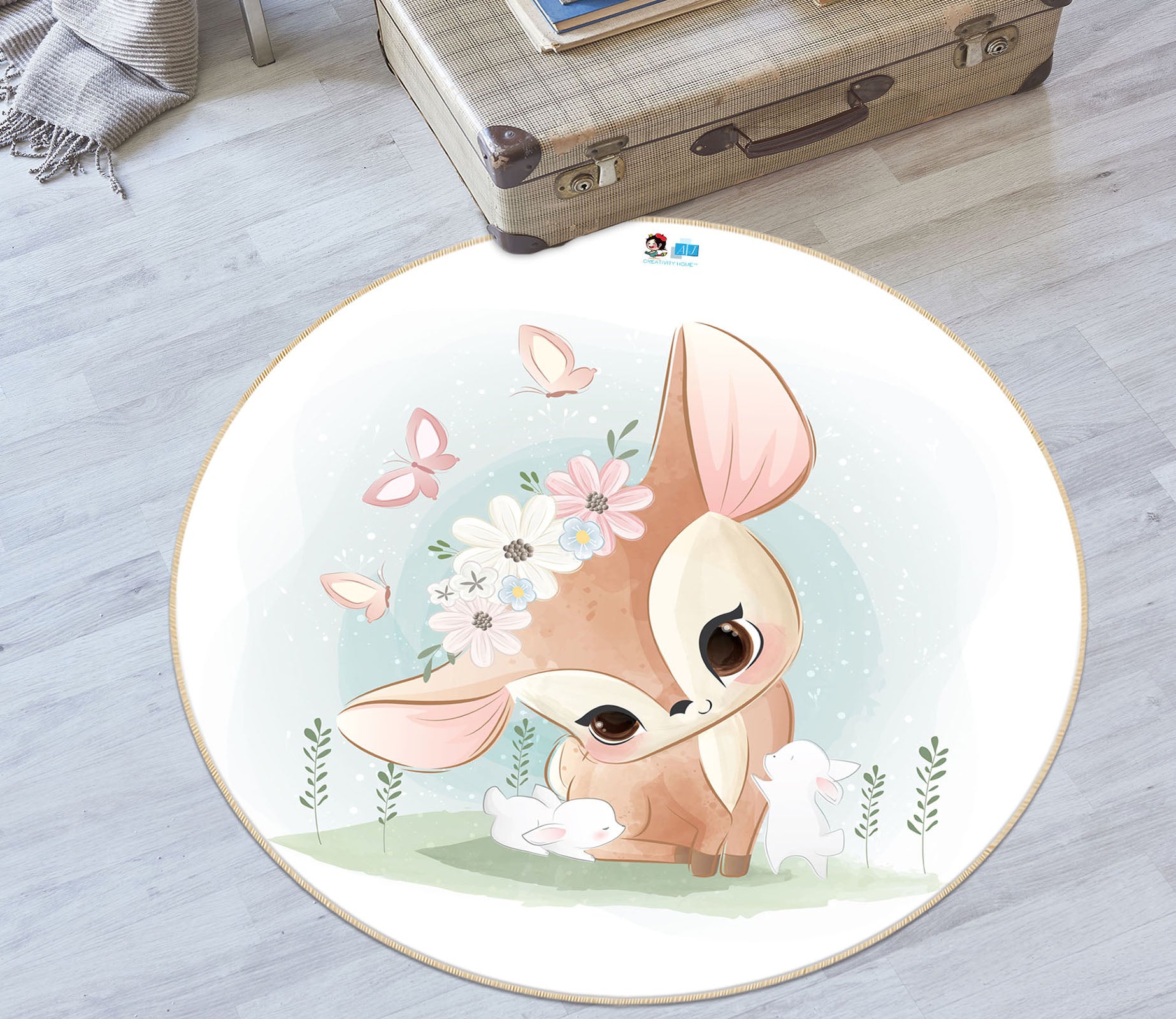 3D Deer 74261 Round Non Slip Rug Mat