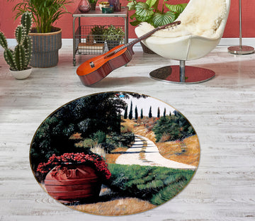 3D Trees Path 110100 Matthew Holden Bates Rug Round Non Slip Rug Mat