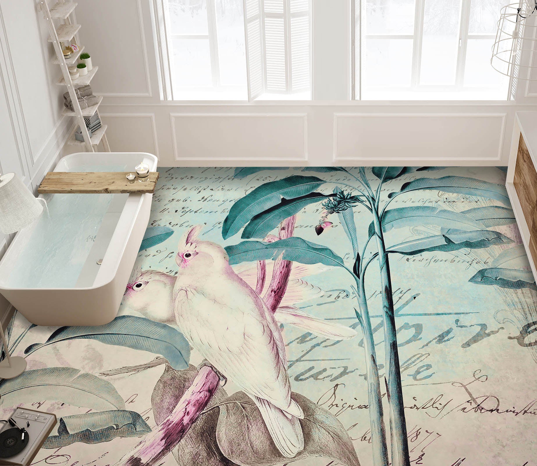 3D Leaves White Parrot 104162 Andrea Haase Floor Mural