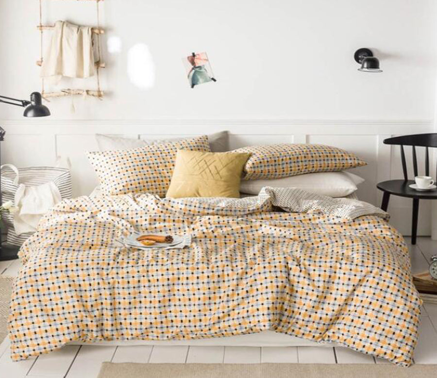 3D Yellow Small Grid 2199 Bed Pillowcases Quilt