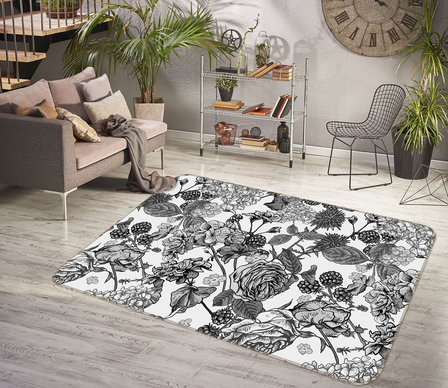 3D Black Ash Flowers 31046 Non Slip Rug Mat