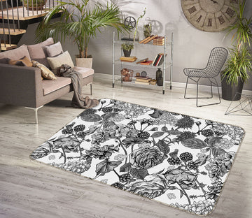 3D Black Ash Flowers 31046 Non Slip Rug Mat
