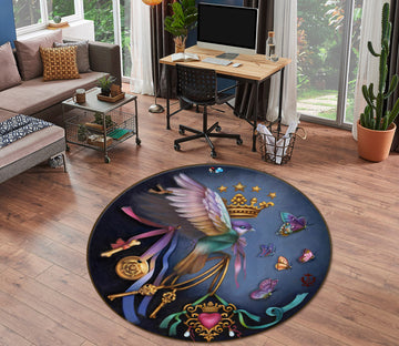 3D Crown Bird Butterfly 8914 Brigid Ashwood Rug Round Non Slip Rug Mat