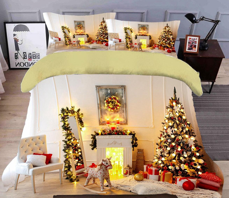 3D Christmas Tree Fireplace 45122 Christmas Quilt Duvet Cover Xmas Bed Pillowcases