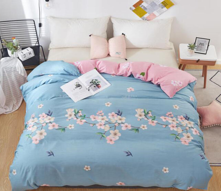 3D Light Blue Pink Flower Bunch 3027 Bed Pillowcases Quilt