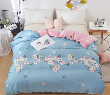 3D Light Blue Pink Flower Bunch 3027 Bed Pillowcases Quilt