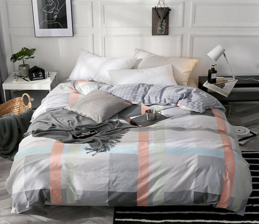 3D Gray Pink Grid 4124 Bed Pillowcases Quilt