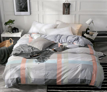 3D Gray Pink Grid 4124 Bed Pillowcases Quilt