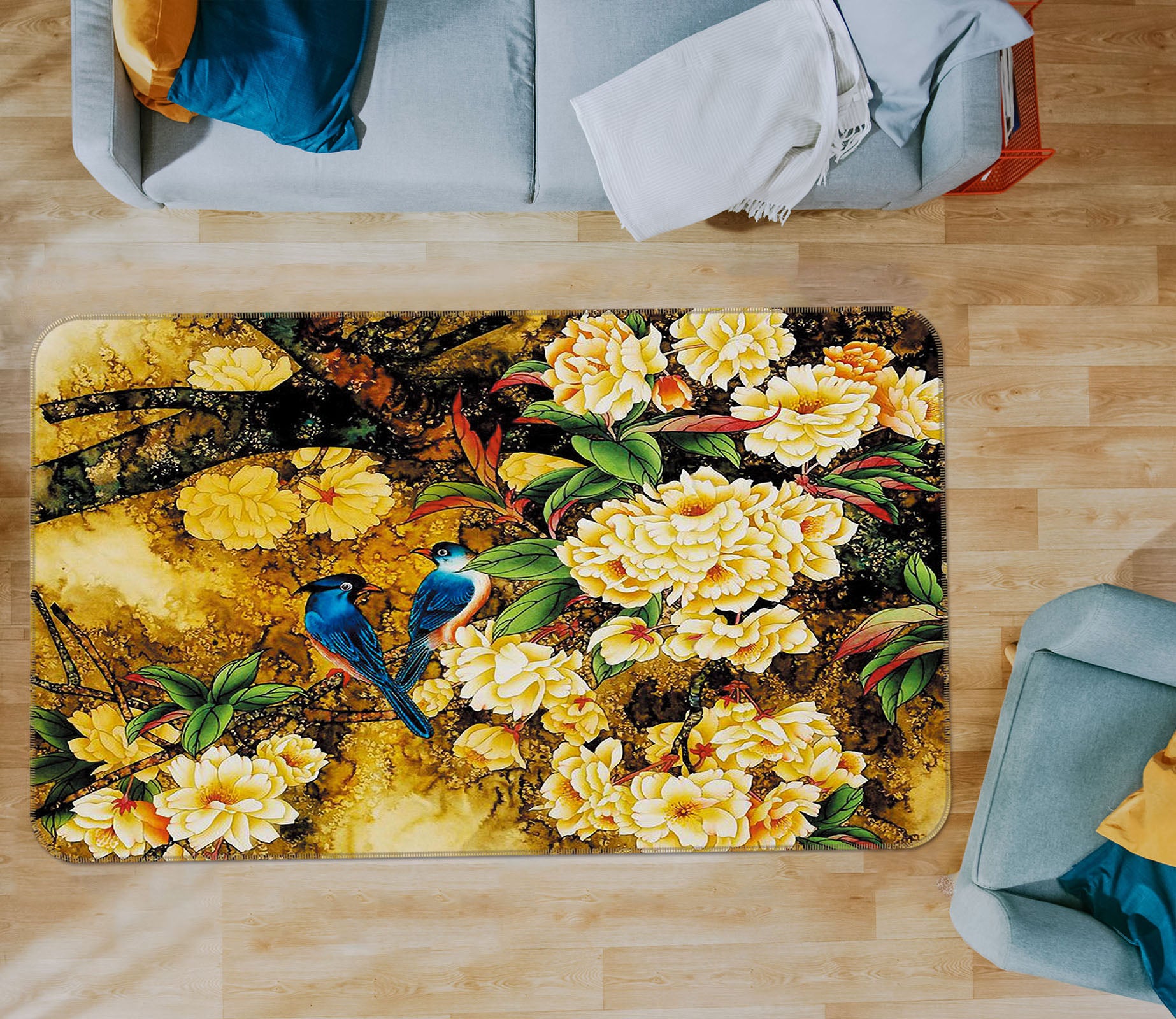 3D Flower Bird 32092 Non Slip Rug Mat