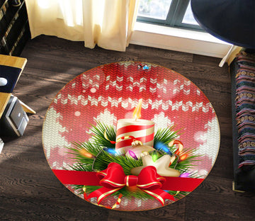 3D Candle Bow 54019 Christmas Round Non Slip Rug Mat Xmas