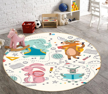 3D Elephant Deer Rabbit Sheep 81243 Round Non Slip Rug Mat