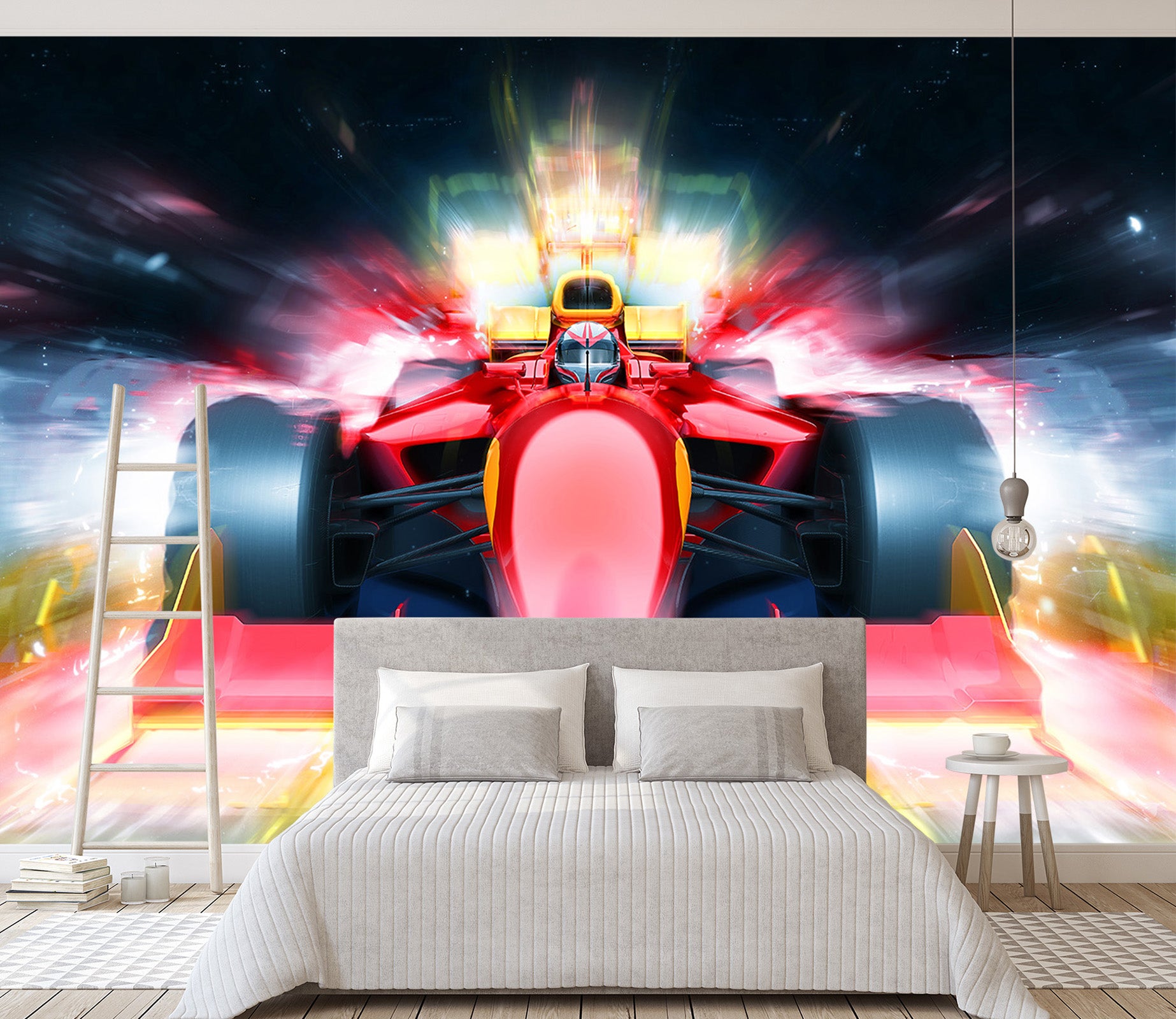 3D Red Racing Car 317 Vehicle Wall Murals