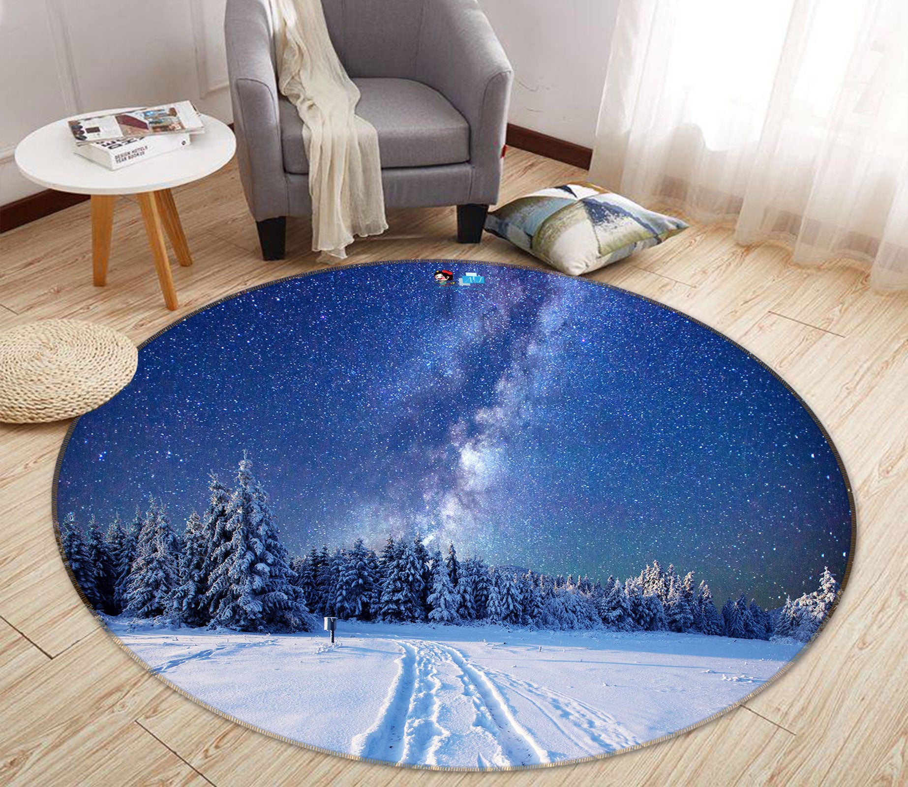 3D Snowfield 81010 Round Non Slip Rug Mat