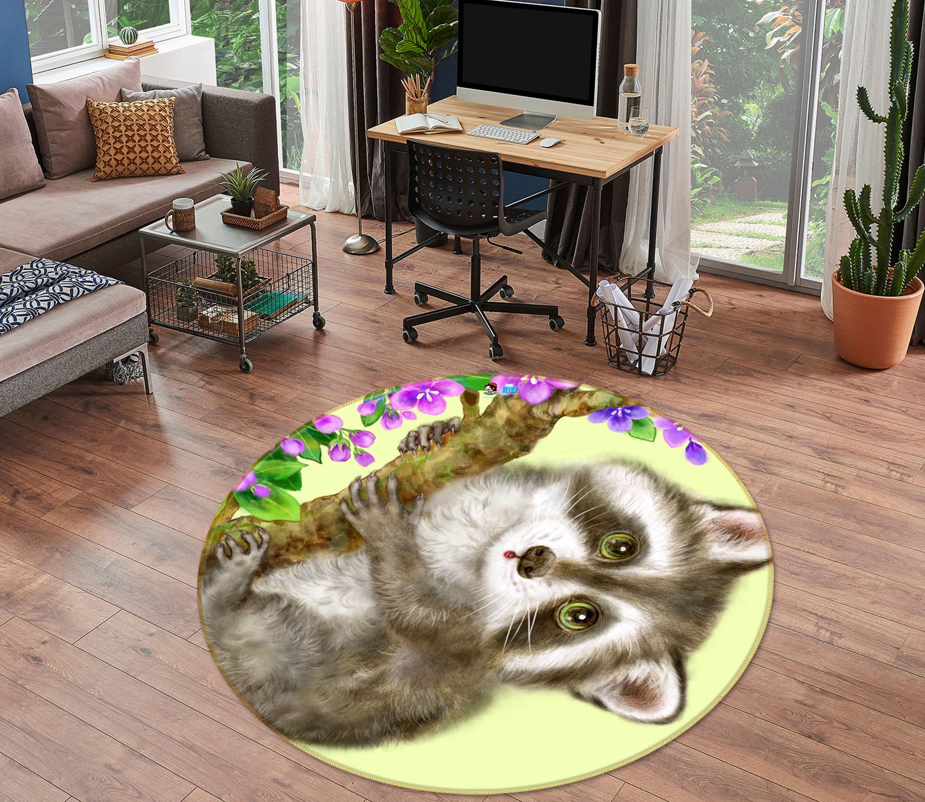 3D Flower Moon Tanuki 6054 Kayomi Harai Rug Round Non Slip Rug Mat