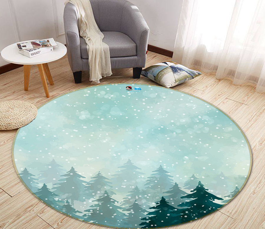 3D Tree Pattern 64074 Round Non Slip Rug Mat