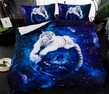 3D Space White Tiger 5513 Bed Pillowcases Quilt