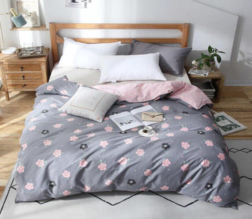 3D Pink Flowers On Gray 4165 Bed Pillowcases Quilt