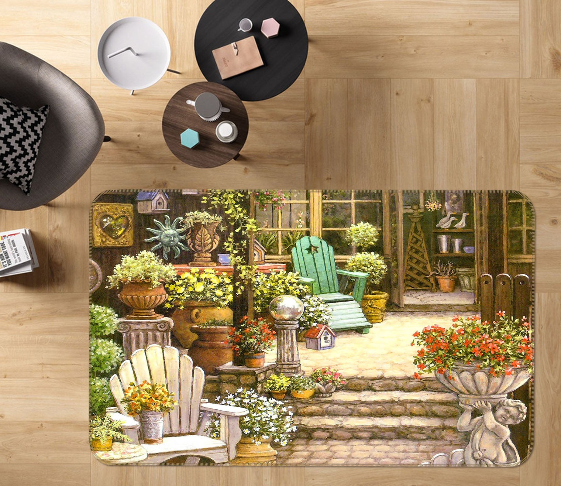 3D Flower Pot 33169 Non Slip Rug Mat