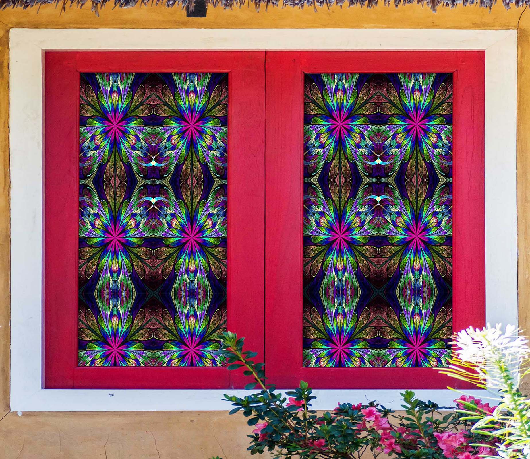 3D Colorful Flower 322 Window Film Print Sticker Cling Stained Glass UV Block