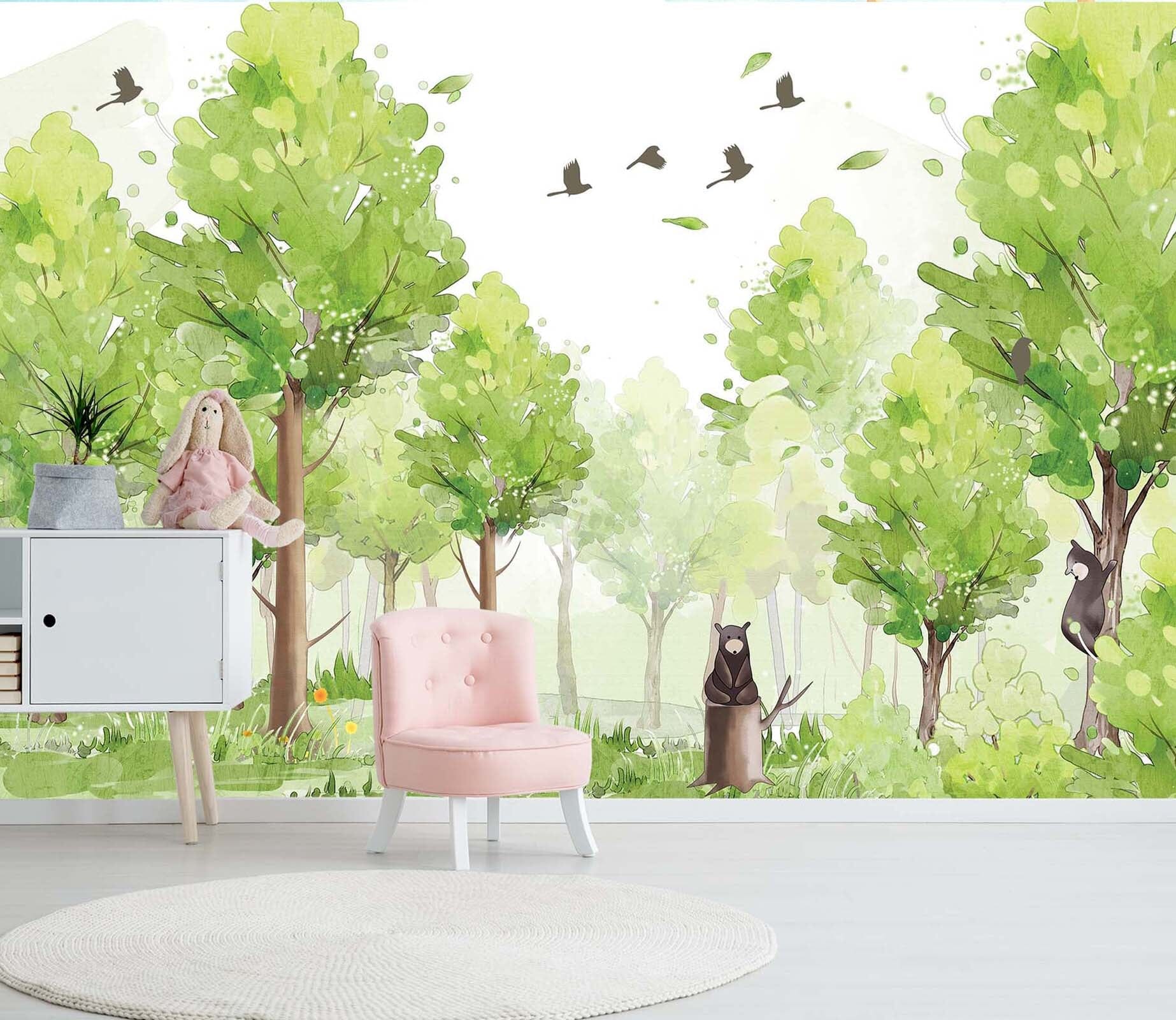 3D Forest Bird Bear 023 Wall Murals Wallpaper AJ Wallpaper 2 