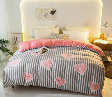 3D Vertical Stripes Pink Love 3057 Bed Pillowcases Quilt