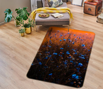 3D Blue Flowers 65162 Non Slip Rug Mat