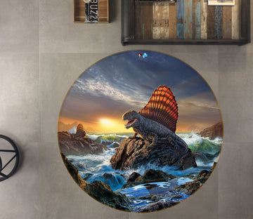 3D Stone Dinosaur 83122 Jerry LoFaro Rug Round Non Slip Rug Mat