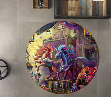 3D Two Colorful Unicorns 83177 Rose Catherine Khan Rug Round Non Slip Rug Mat