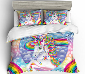 3D Rainbow Cloud Unicorn 1001 Bed Pillowcases Quilt