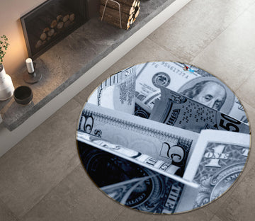 3D Black White Money 74165 Round Non Slip Rug Mat