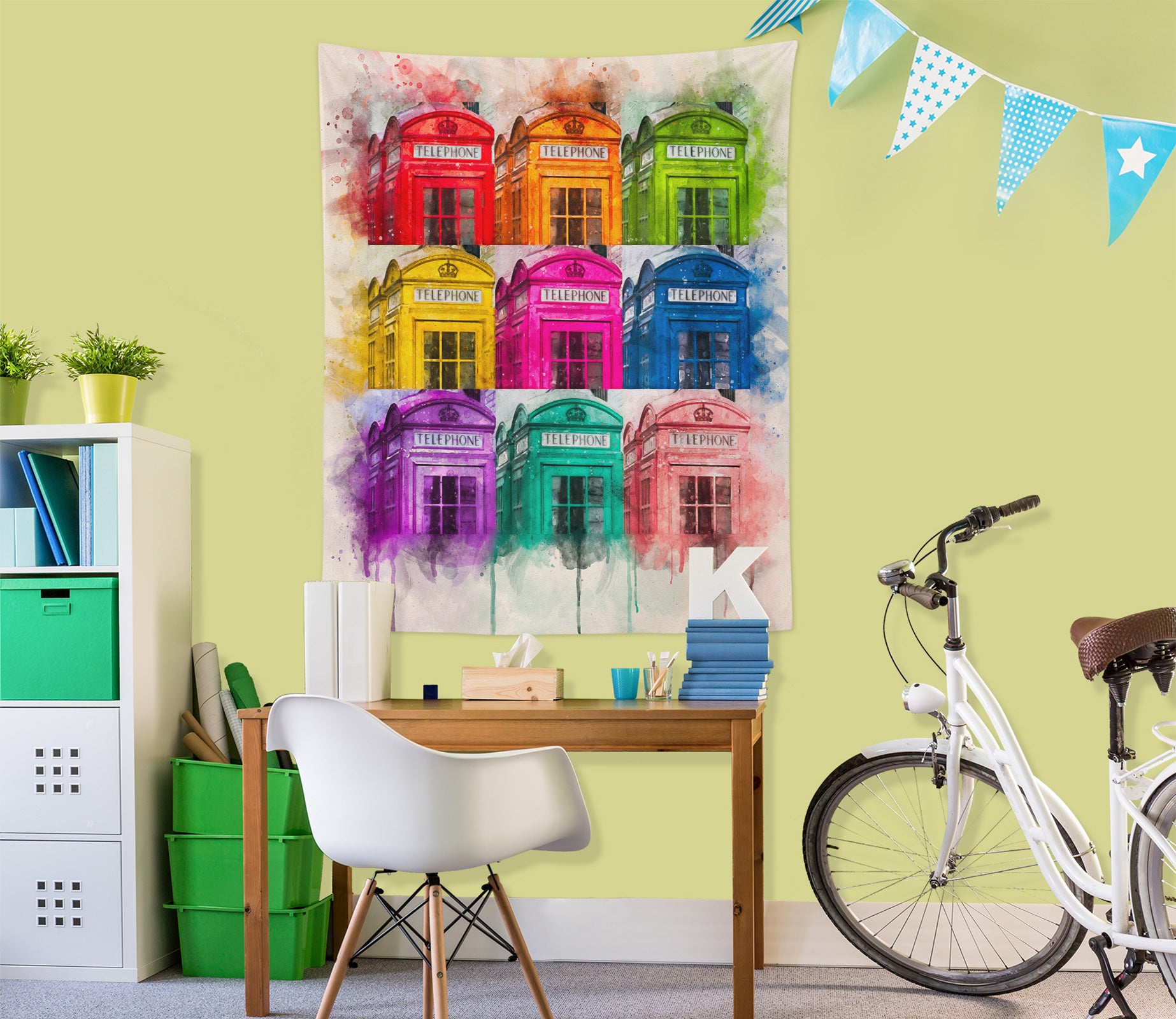 3D Colorful Phone Booth 116181 Assaf Frank Tapestry Hanging Cloth Hang