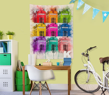 3D Colorful Phone Booth 116181 Assaf Frank Tapestry Hanging Cloth Hang