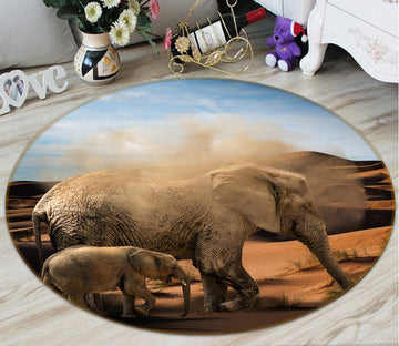 3D Elephant Desert 82214 Animal Round Non Slip Rug Mat