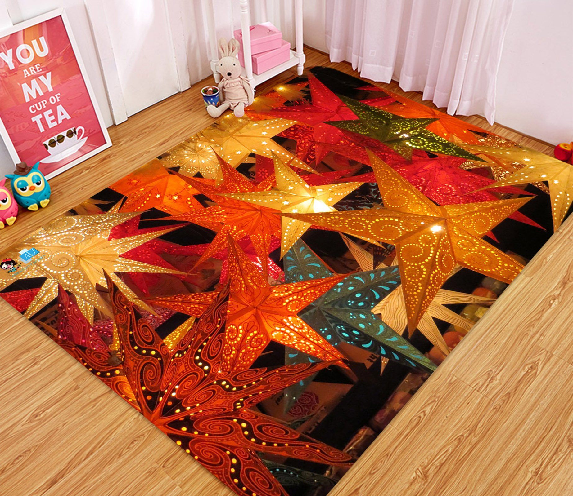 3D Shining Pentagram 024 Non Slip Rug Mat Mat AJ Creativity Home 