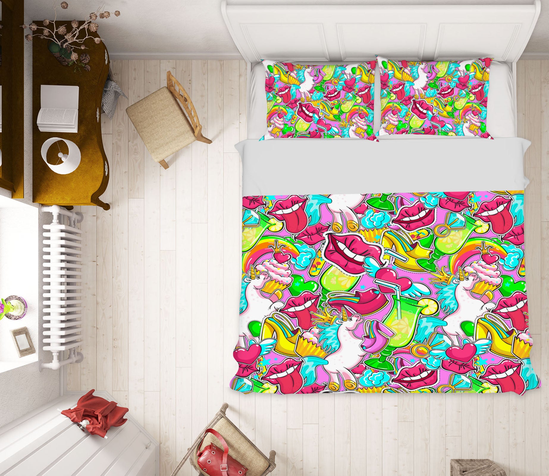 3D Lips Unicorn Pattern 61096 Bed Pillowcases Quilt