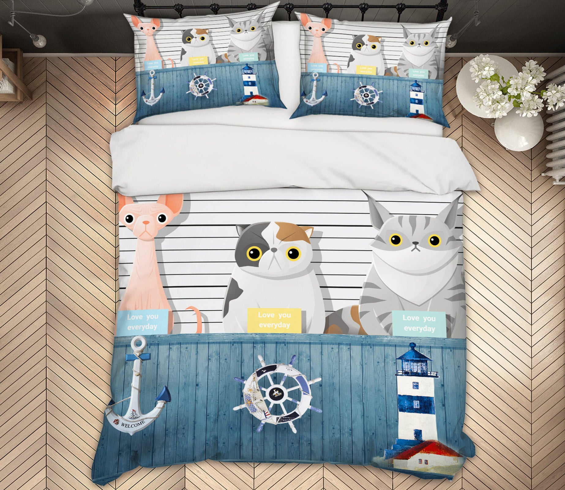 3D Cat Steamship 12101 Bed Pillowcases Quilt