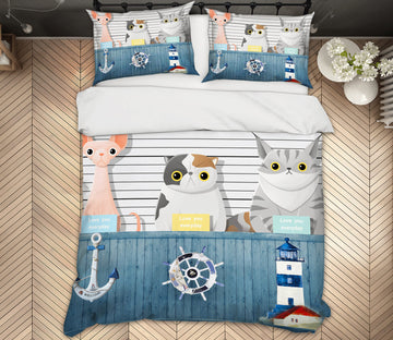 3D Cat Steamship 12101 Bed Pillowcases Quilt