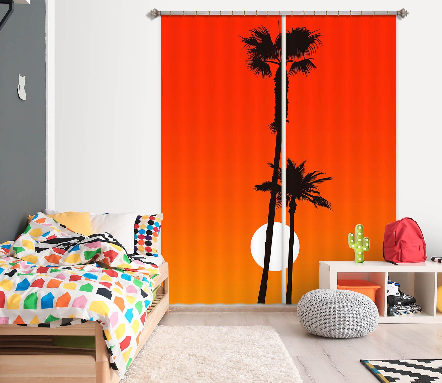 3D Red Sun Tree 1095 Boris Draschoff Curtain Curtains Drapes Curtains AJ Creativity Home 