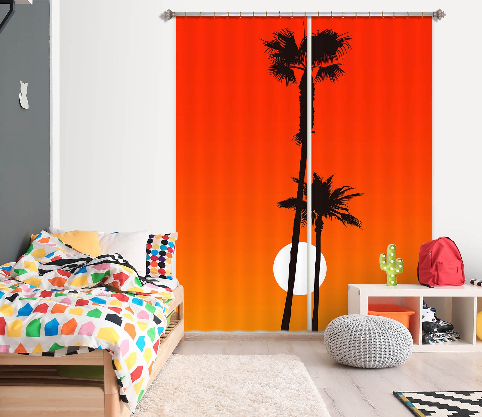 3D Red Sun Tree 1095 Boris Draschoff Curtain Curtains Drapes
